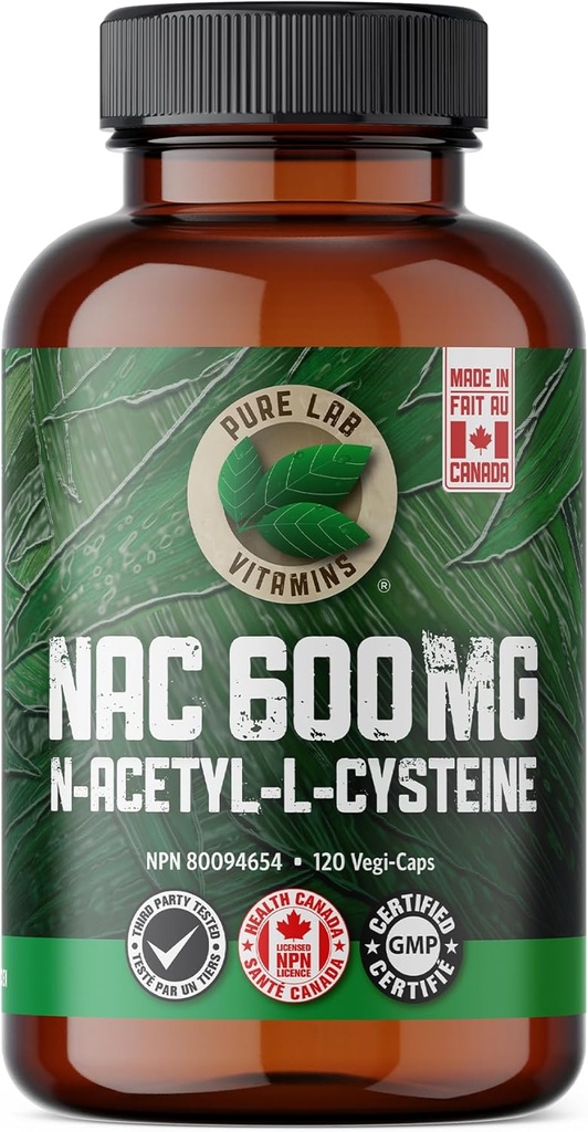Pure Lab-vitamiinit NAC (N-asetyyli-kysteiini) 600 mg - 120 kapselia Valmistettu Kanadassa