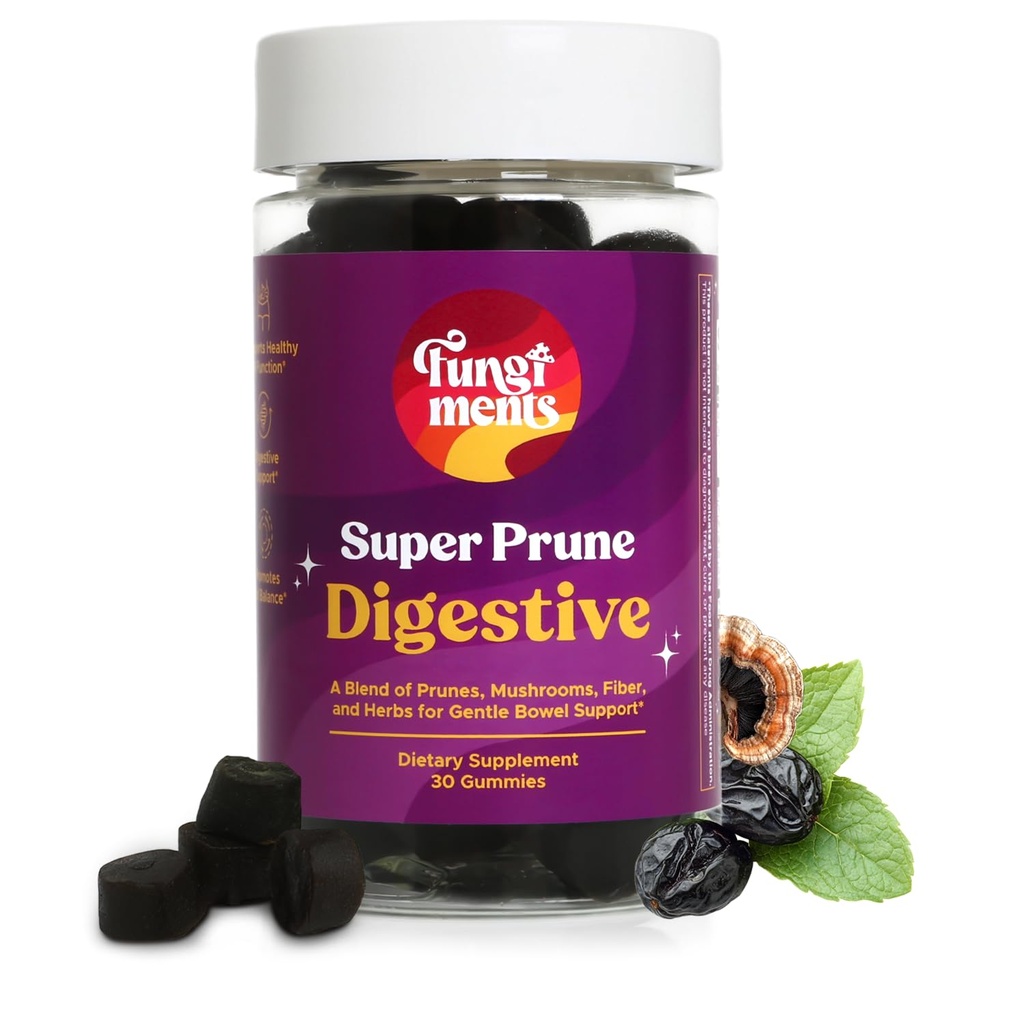 Sienet Super Prune - Sienen lisäosa - Turkey Tail Sienet, Kuitu, Raparperi, Prunes, Inkivääri, Kamomilla - Debloating, Ummetus Relief (30 sieni Gummies)