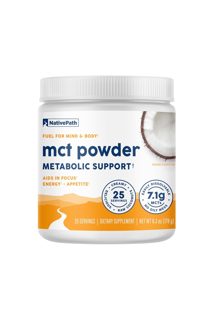 NativePath MCT Oil Powder Supplement - makuamaton MCT Jauhe Keto- ystävällinen C8 MCT. Vapaa maito-, gluteeni- ja GMO:ista, 25 tarjoilua