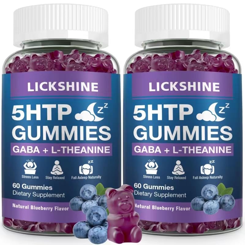 2 Pack 300MG 5-HTP GABA Sleep Supplement Gummies 200 mg L-Theanine Supplement Brain, Mood Stabilizer ja Sleep Support, Melatoniinivapaa, Omega 3-6-9 Natural Zzzs, Mustikka maku