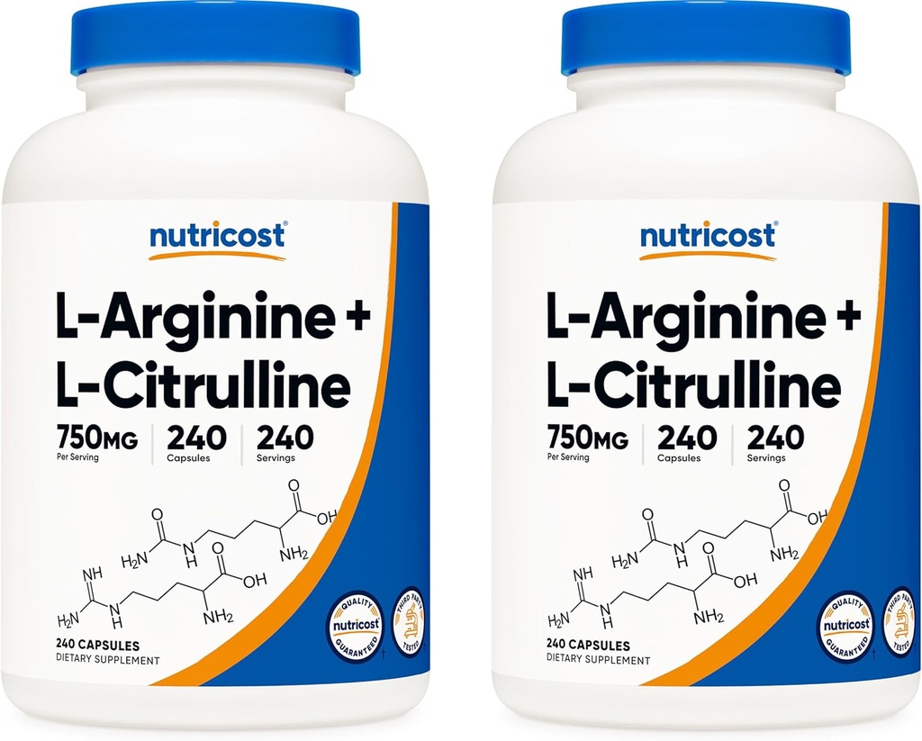 Nutricost L-arginiini L-Citrulline Complex 750mg, 240 kapselia (2 pullo) - ei-GMO