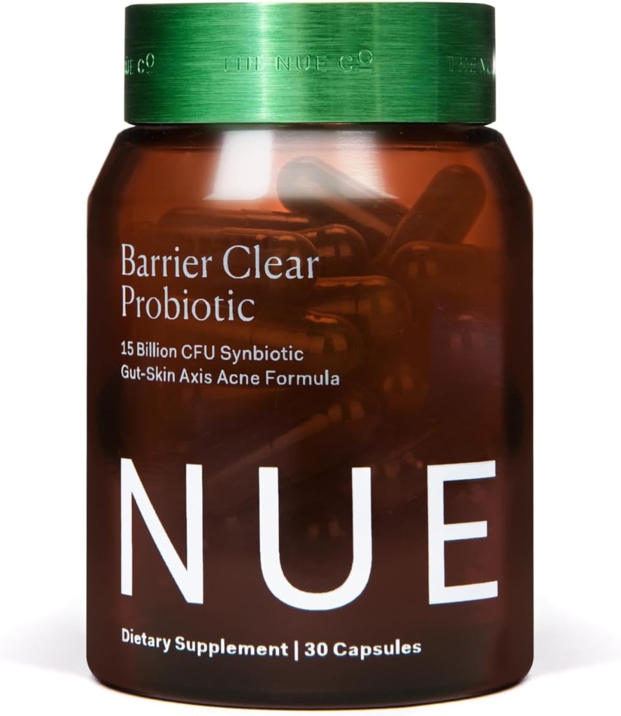 Nue Co. Barrier Clear Probiootti, Gut-Skin Axis Acne Formula, kaikille ihotyypeille, 30 kapselia