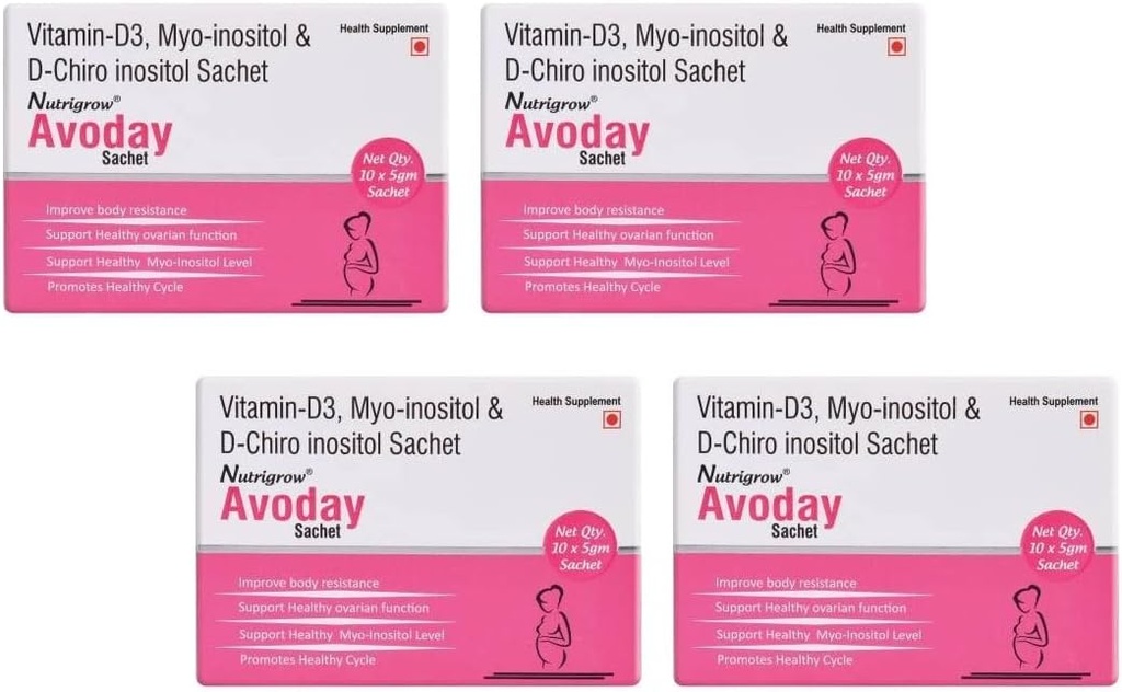 NUTRIGROW AVODAY Powder Supply 40 päivää/Aid Ovarian Function Support for Women - Regulate Your Hormones / Vitavan d3 myo- inositoli & D Chiro inositoli / terveys täydentää / Metabolia Booster Pack 4