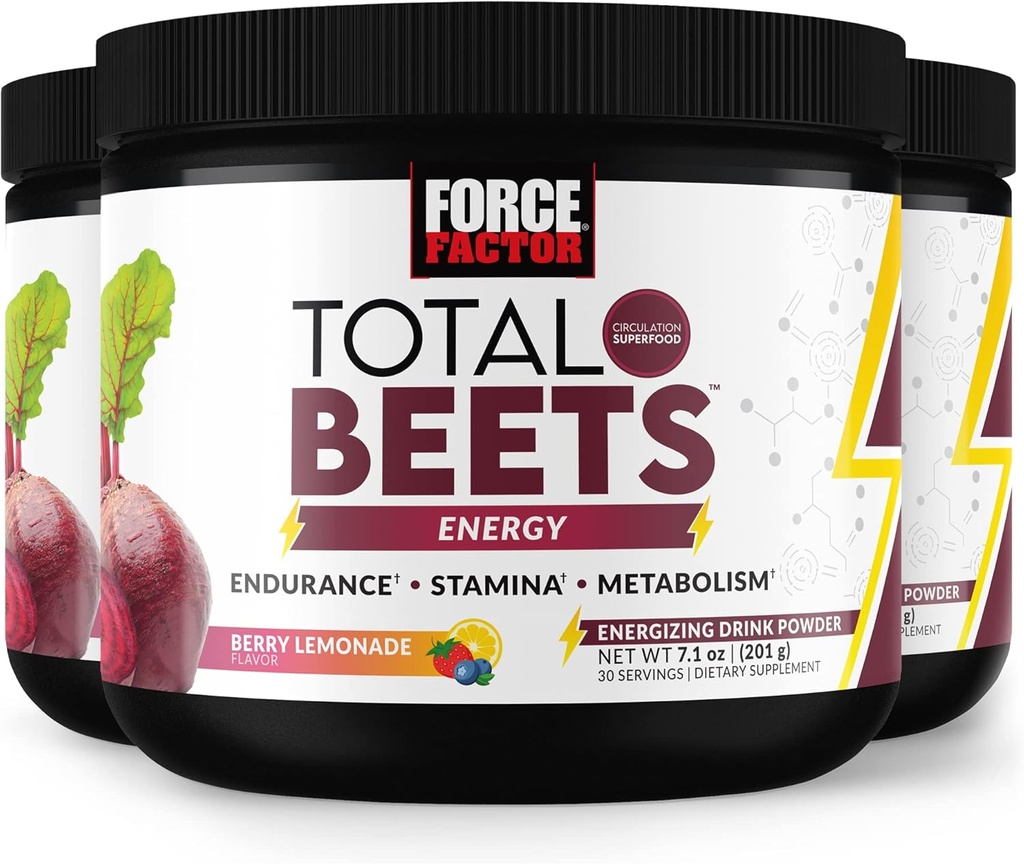 FORCE FACTOR yhteensä Beets Energy Drink Mix 3-pakkaus, Superfood juurijauhe, nitraatit lisätä energiaa, tuki verenkierto, veren virtaus, typpioksidi ja kestävyys, Heart Health Supplement, 90 Servings