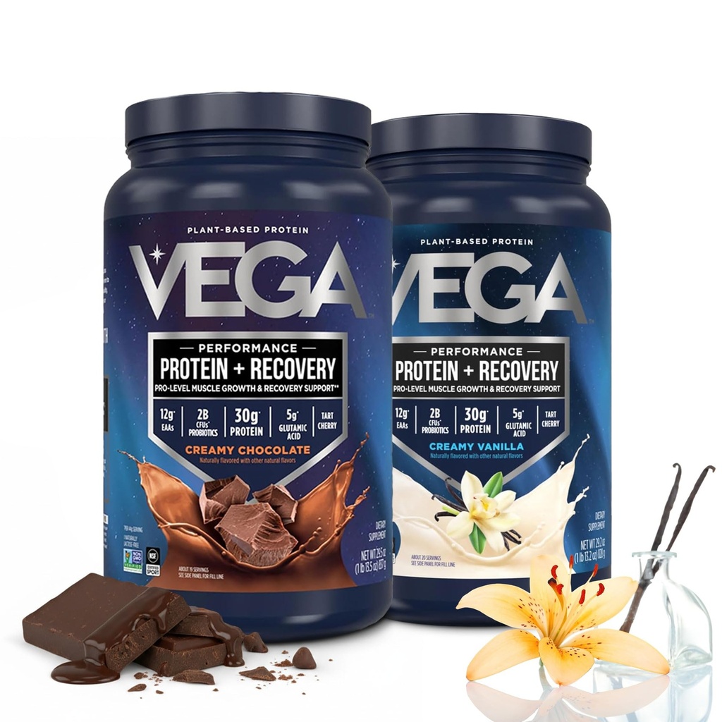 Vega Sport Premium Protein Powder Bundle, suklaa + vanilja, kasviproteiinijauhe Post Treout - Certified Vegan, kasvissyöjä, Keto-ystävällinen, Gluteeniton, Dairy Free, BCAA Aminohapot