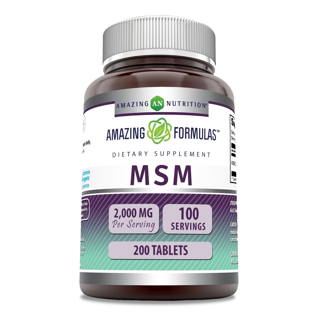 Amazing Formula MSM (Metyylisulfonyylimetaani) Supplement ... 1000 Mg per Serving... 200 tablettia...