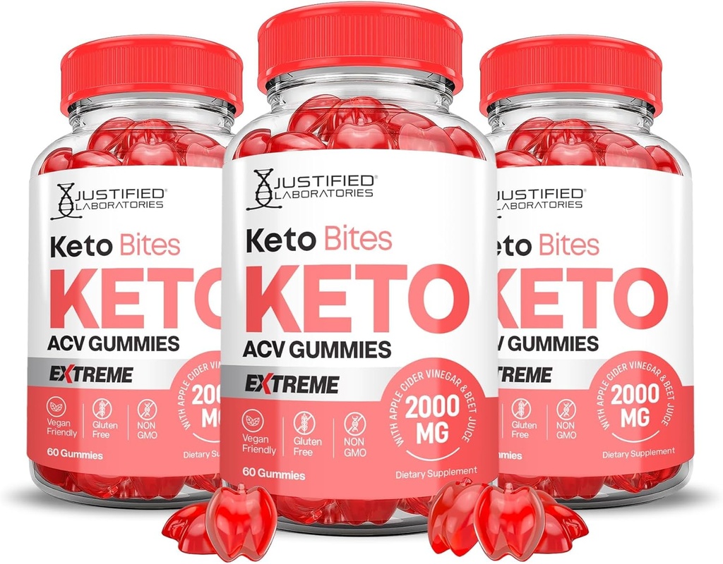 Justized Laboratories (3 Pack Keto Bits Keto ACV Gummies Extreme 2000MG Keto Bites Keto Gummies Apple Siideri Viinietikka Muotoillaan granaattiomenalla Beet Juice Powder B12 Vegan Non GMO 180 Gummys
