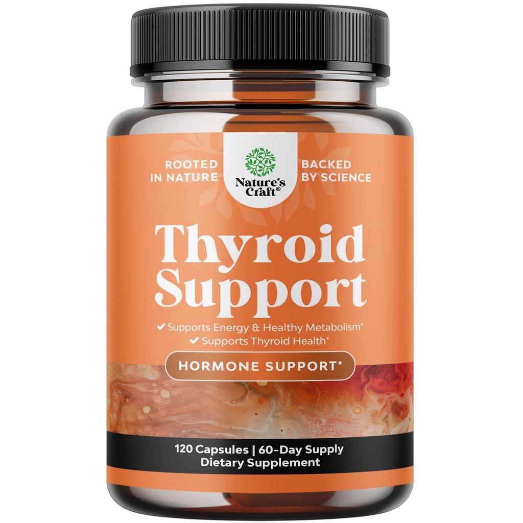 Herbal Khyroid Support Complex - Potent Kelp Jodi Supplement L Tyrosine, Blackderwrack, Selenium & Pure Ashwagandha for Hormone Balance - Mood & Energy Ruokavalio pillereitä - 120 Halal Kapselit