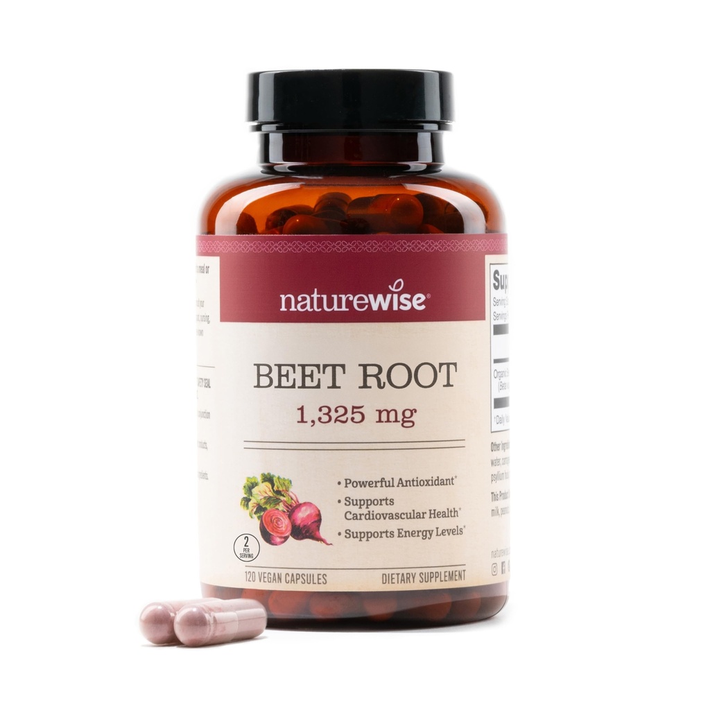 NatureWise Juurikapselit 1325mg kanssa Organic Beetroot - typpioksidi Booster kiertoon ja sydämen terveys tuki - Vegaani, Gluteeniton, ei-GMO - 120 kapselia[60 päivän tarjonta]