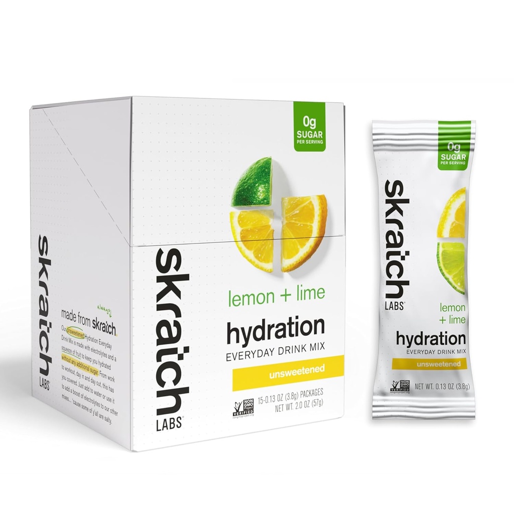 Skratch Labs makeuttamaton Elektrolyytti Powder Packets - Everyday Hydration - Sport Drink Mix - Sokeriton - Electrolytes Booster- Sitruuna + Lime - 15 Tarjoilut - Keto, Paleo, Vegan, ei-GMO