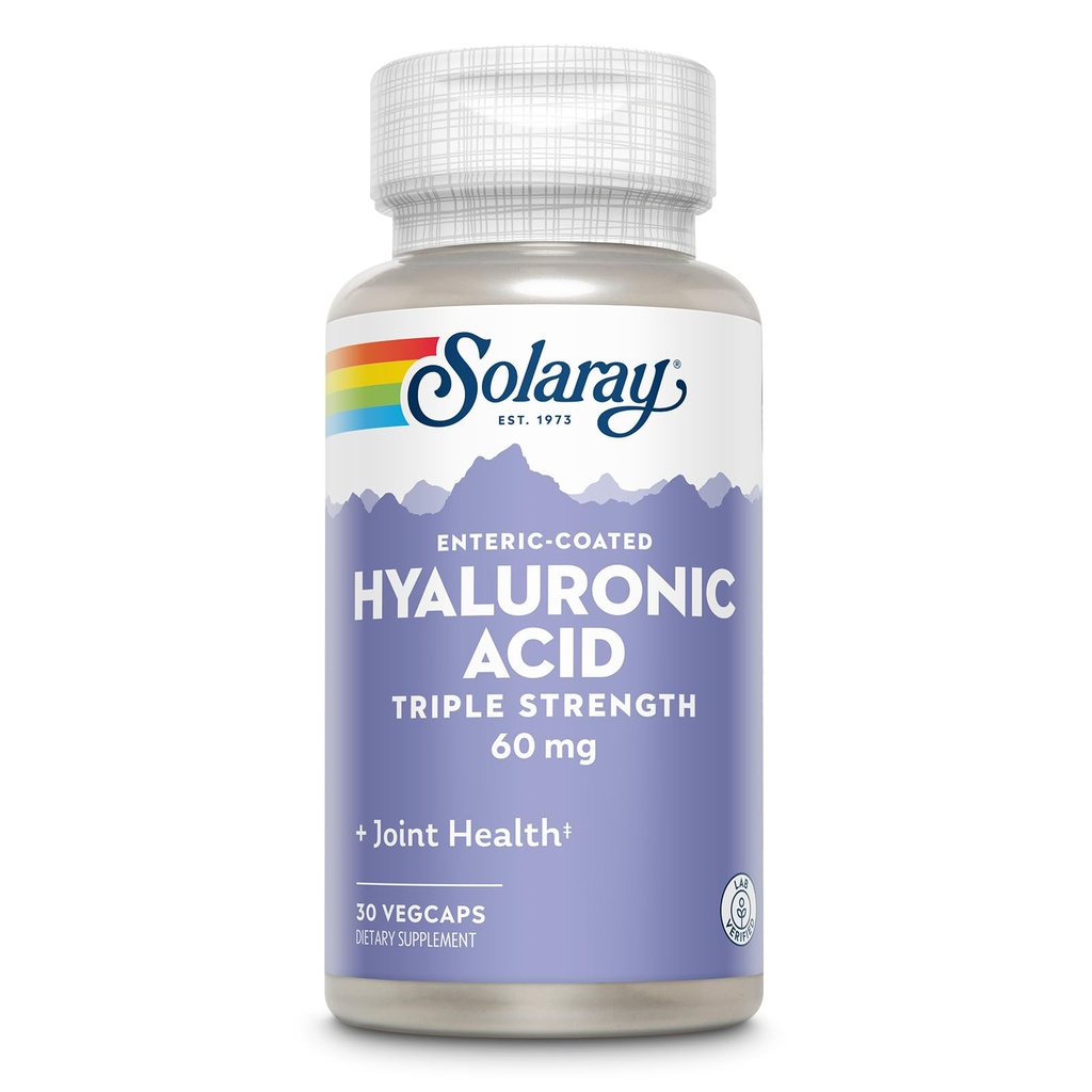 SOLARAY Hyaluronic Acid Triple Strength - ihon elastisuus ja kiinteys tuki - Plus C-vitamiini - Lab todennettu, 60 päivän Money-Back takuu, 30 tarjoilua, 30 VegCaps