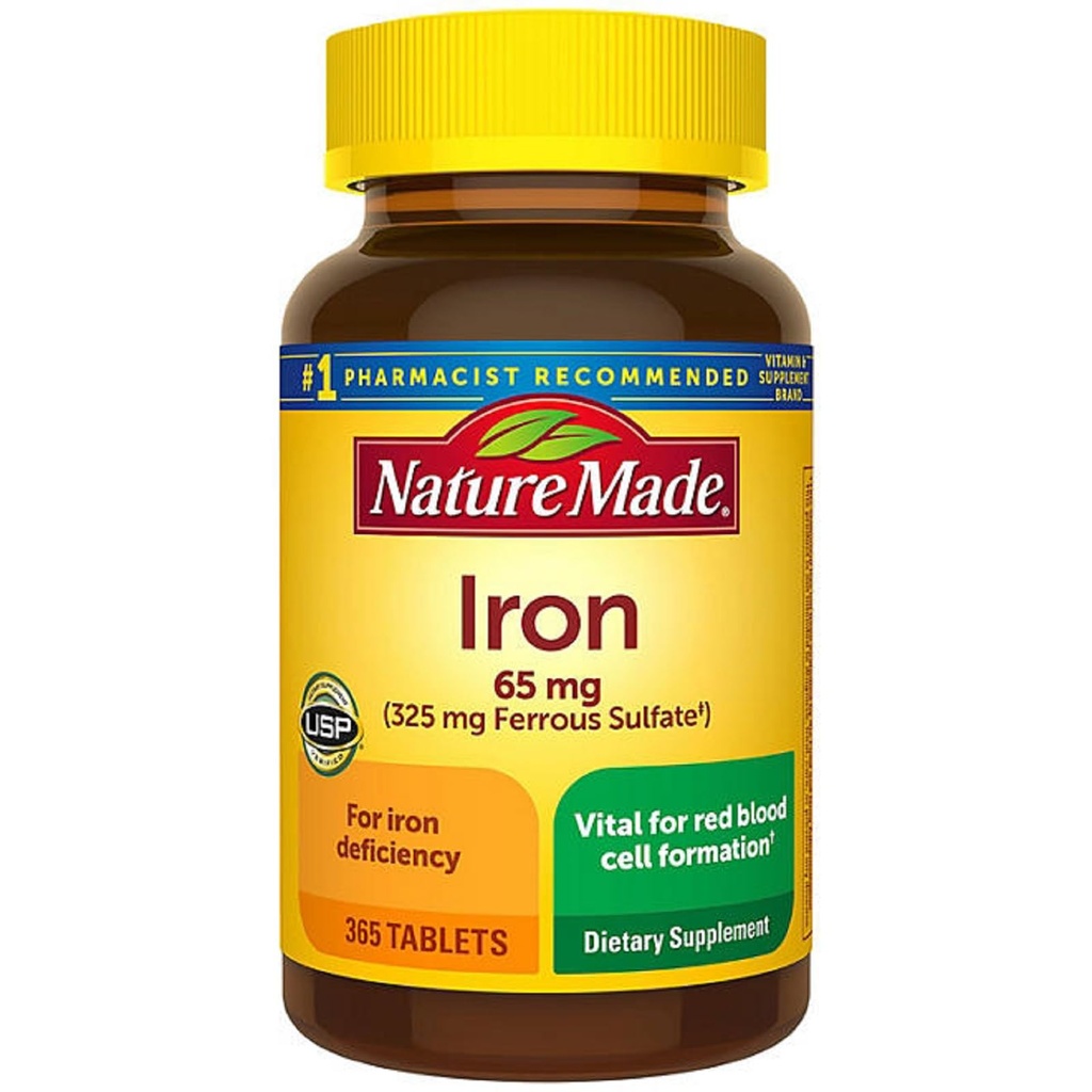 Nature Made Iron 65 mg (från Ferrous Sulfate) tabletter för Red Blood Cell Formation (365 ct).