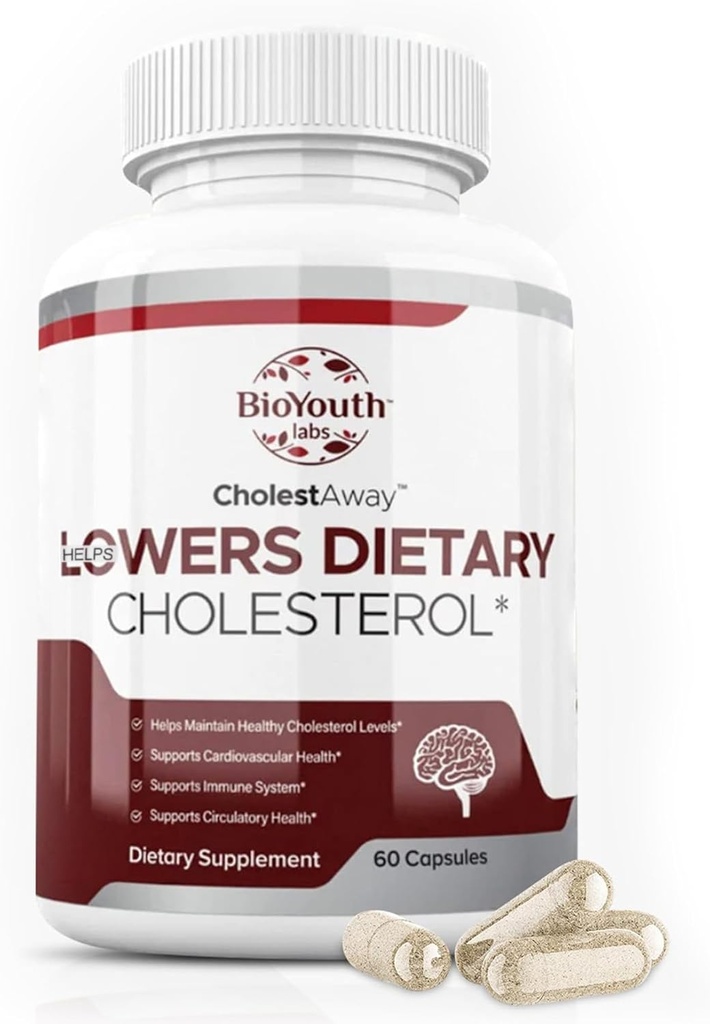 BioYouth Labs Natural Cholesterol Lowering Support Supplement for Aikuinen - Ravinnollinen Blend of Valkosipuli, Berberiini, Coca Extract & Soy Lecithin - 60 kapselia