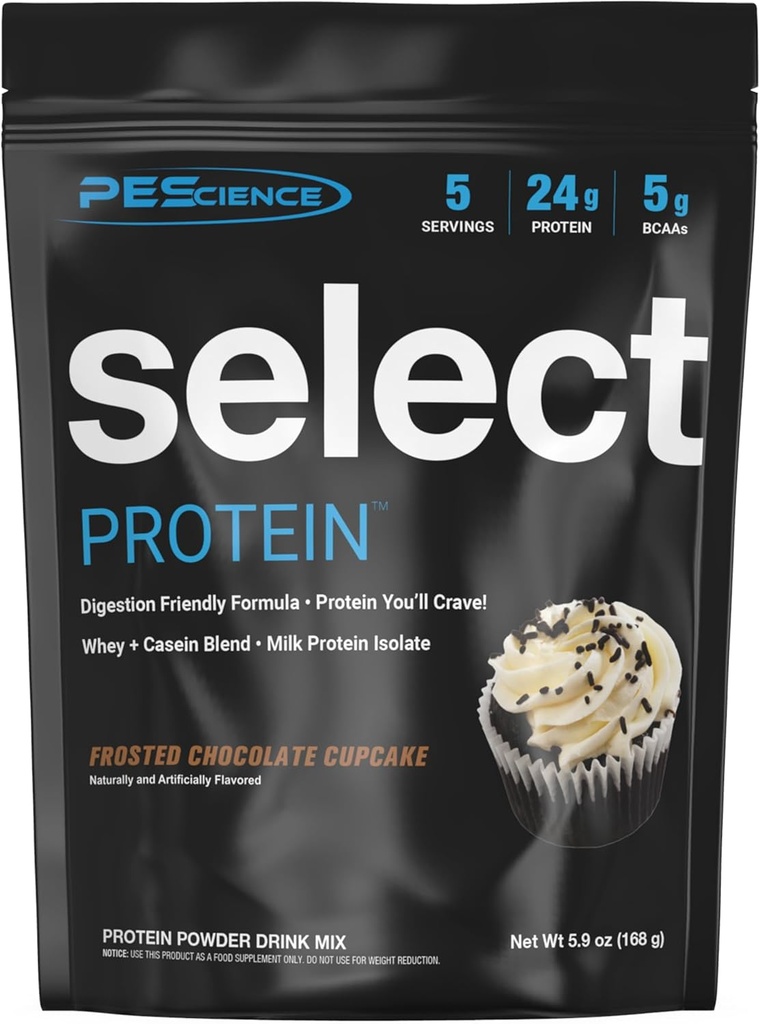 PEScience Select Protein Powder, Whey and Casein Blend, Clean Protein Powder for Women and Men, Low Calorie, Low Carb, Keto Friendly, Gluteeniton - Frosted Chocolate Cupcake - 5 tarjoilua