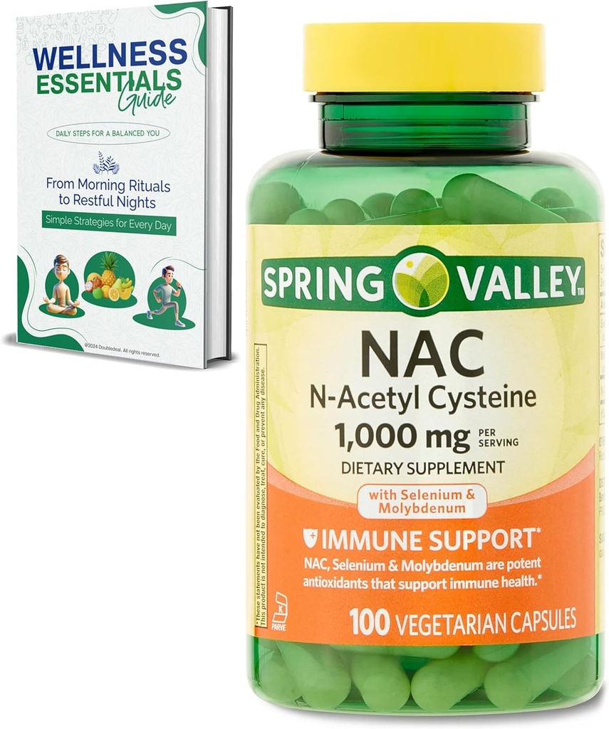 NAC Supplement N-Acetyl Cysteine | 1000mg, 100 greve | Immun Support, Vegetariska kapslar | Gluten-Free, Soy Free, Lactose Free | med Selen och Molybdenum