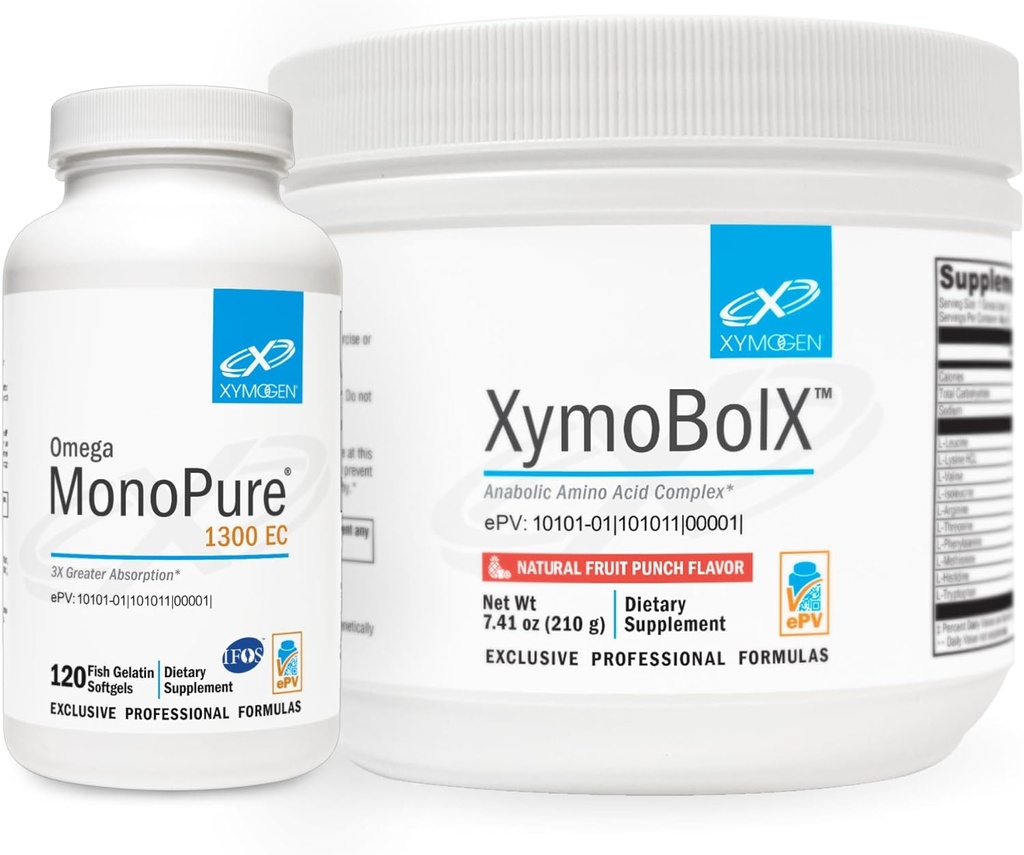 XYMOGEN Omega MonoPure 1300EC (120 Servings) + XymBolX (30 Servings) Bundle - Sydän- ja verisuonitauti + kognitiivinen tuki, lihasten Recovery - non GMO