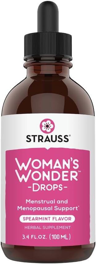 Strauss Heartdrops Wonder Drops; Menstrual & Menopausal Support Supplement Spearmint Flavour, Natural Formula, Gluteeniton, soijaton, ei-GMO, 3.4oz Pullo