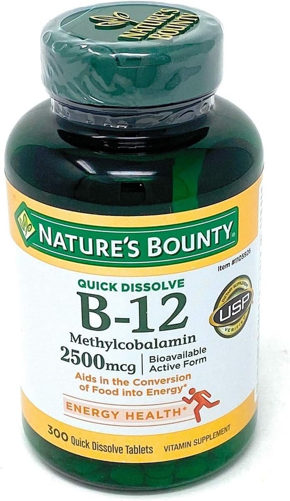 Luonnon Bounty-vitamiini B-12 2500 mikrog, 300 nopeasti liuotettavaa tablettia