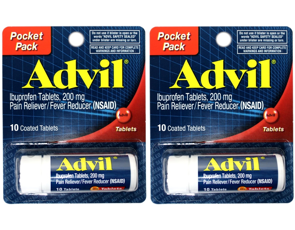 2 Pack of Pocket Pack Advil Pain Reliever / Kuume Reduktori Ibuprofeeni 200 mg - 10 päällystettyä tablettia PER Pack (20 tablettia yhteensä)