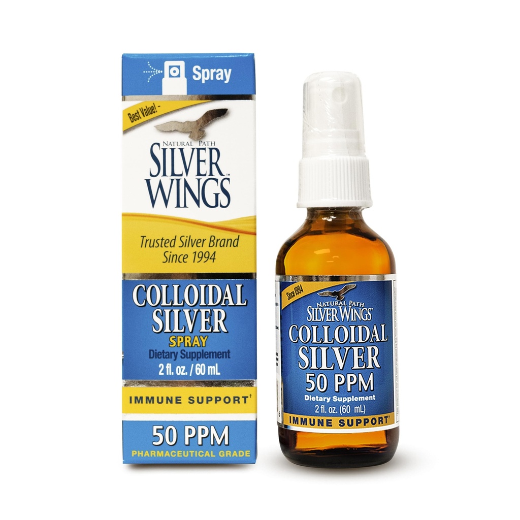 Natural Path Silver Wings Kolloidinen Silver Liquid - Päivittäinen Immuuni tuki täydentää - 50ppm (250 mcg) - 2oz Spray