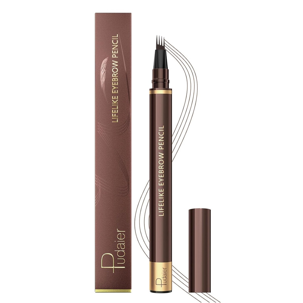Microblading Eyebrow Pen, Magic Eyebrow Pencil för kvinnor med 4 Fork Tips, Vattentät Brow Makeup Pen, naturligt utseende, hår som stroke, lång bärande