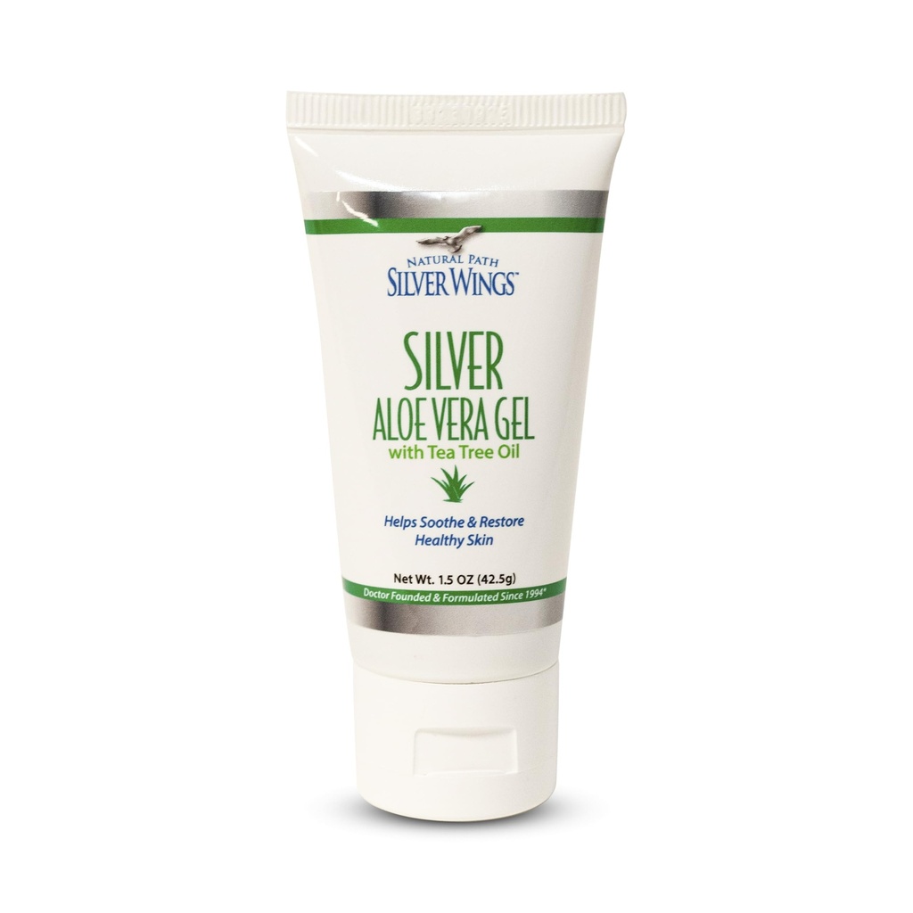 Luonnollinen polku Silver Wings 200ppm Silver Aloe Vera Gel ja Tea Tree Oil - rauhoittava ihonhoito - 1,5 oz
