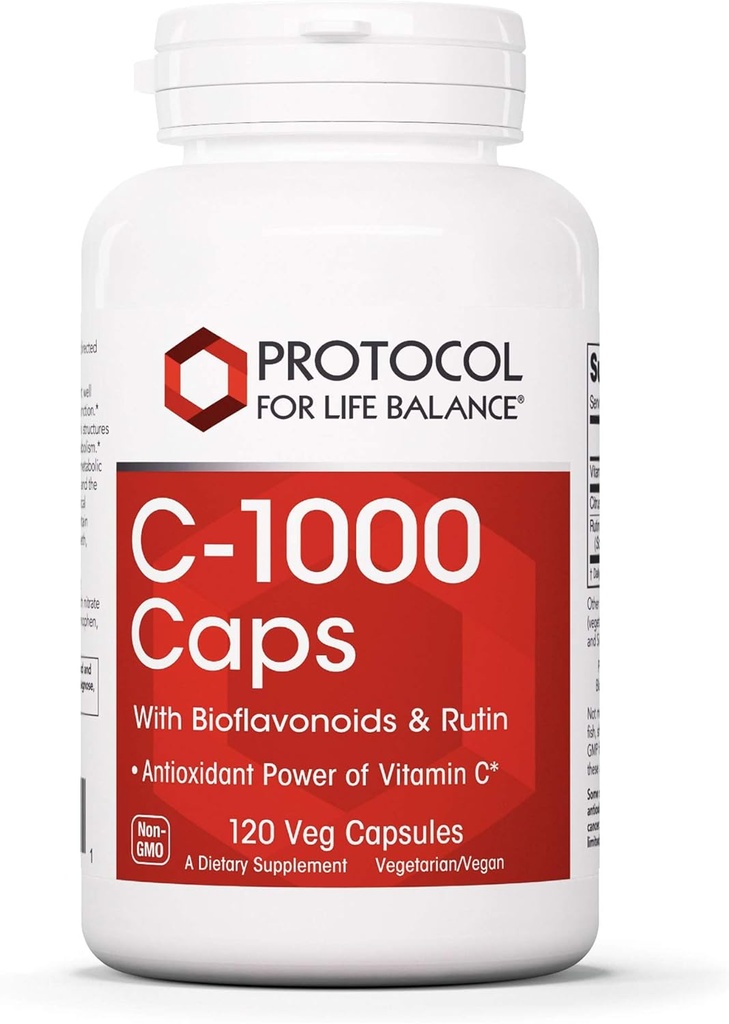 Protokoll för livsbalans - C-1000 Caps with Bioflavonoids and Rutin - Antioxidant Power of Vitamin C, stöder hälsosam immunsystemfunktion, ger cellulärt skydd - 120 Veg kapslar