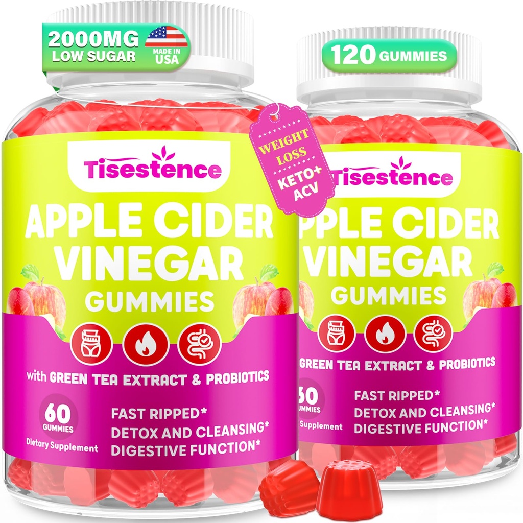Apple Cider Vinegar Gummies, Keto ACV Gummies för kvinnor och män, Apple Cider Vinegar Supplement med grönt te, B12, Probiotic för Detox Cleanse, Metabolism & Digestive Health, Vegan - 2 månader Supply