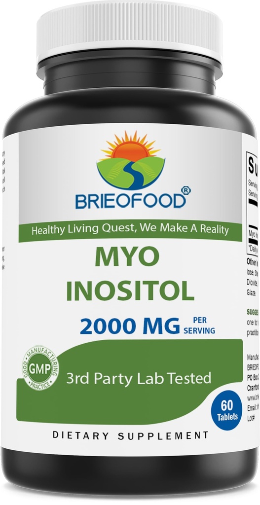 Brieofood Myo Inositol 2000 mg per tarjoilu - 60 tablettia - 3rd Party Lab testattu