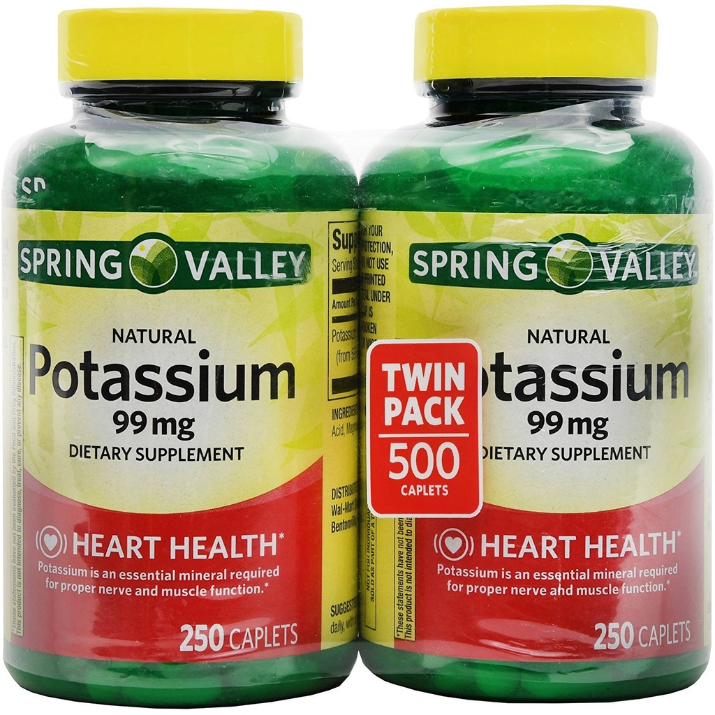 Spring Valley Potassium 99 mg från Potassium Gluconate 595 mg (250 greve, 2 Pack)