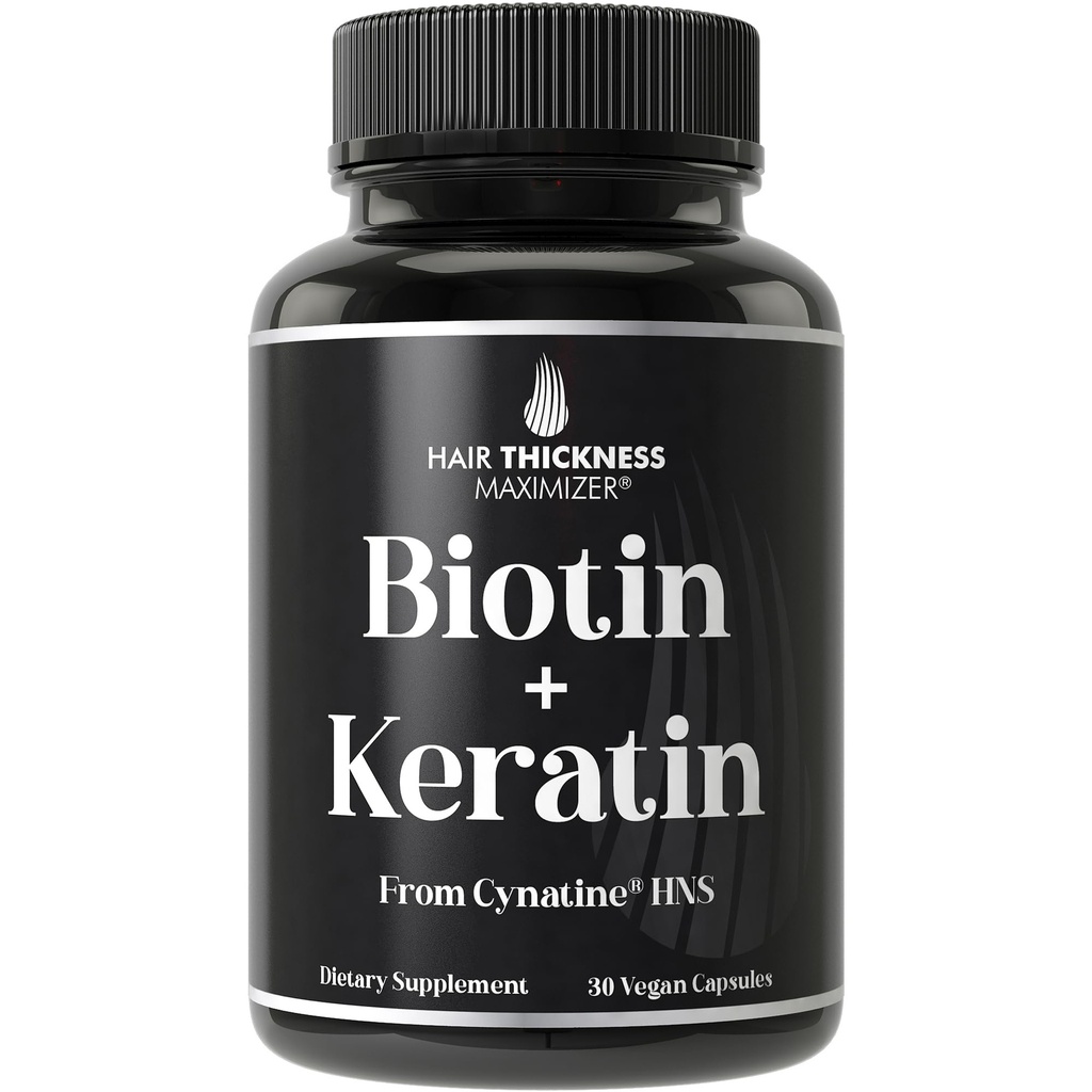 Kliinisesti todistettu Keratin + Biotin hiusten kasvua täydentää. kanssa Cynatine HNS Keratin kliinisesti tutkittu Thicker, terveempiä hiuksia. naisille ja miehille.
