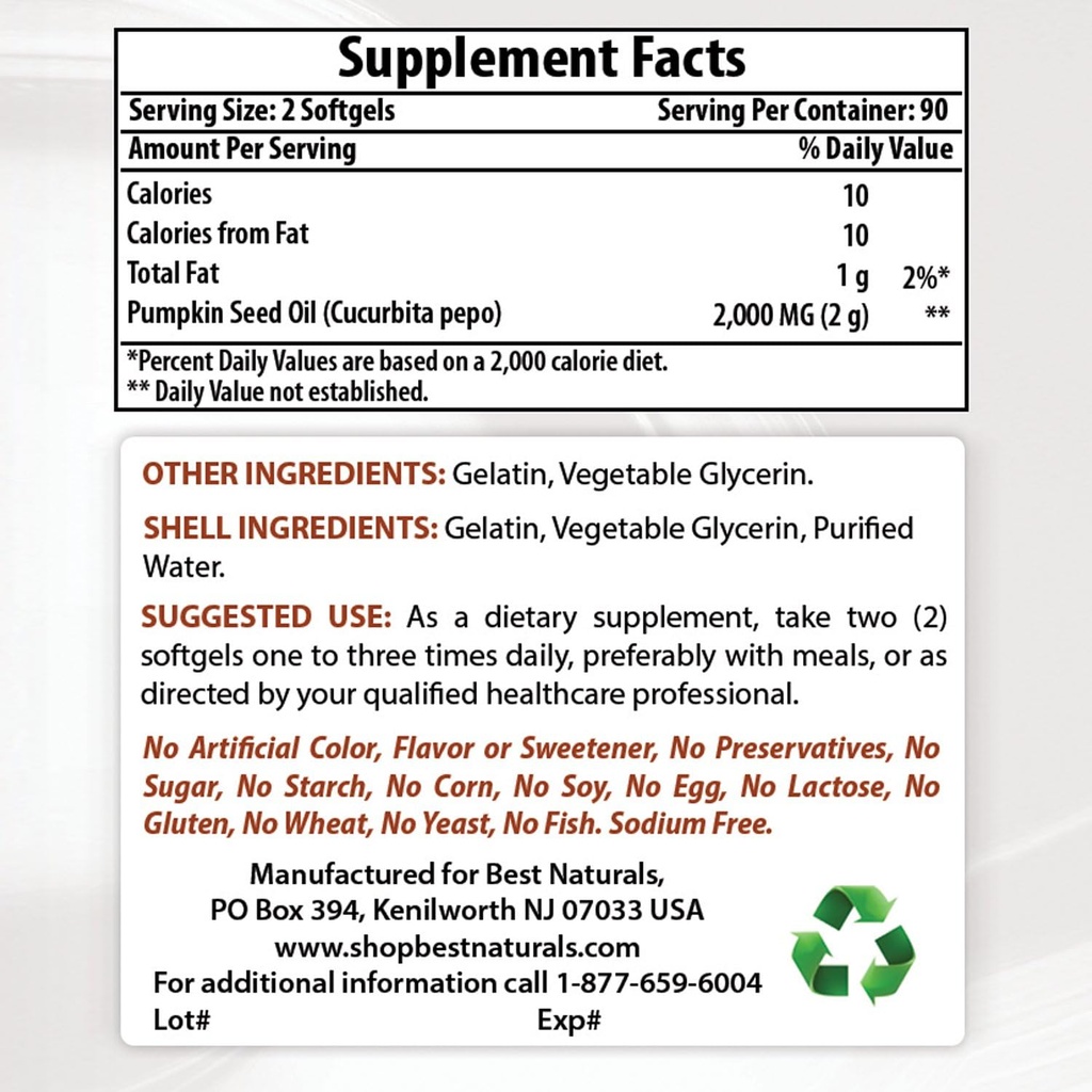 Best Naturals Kurpitsansiemenöljy 1000 mg ja B1-vitamiini tiamiinimononitraattina 100 mg