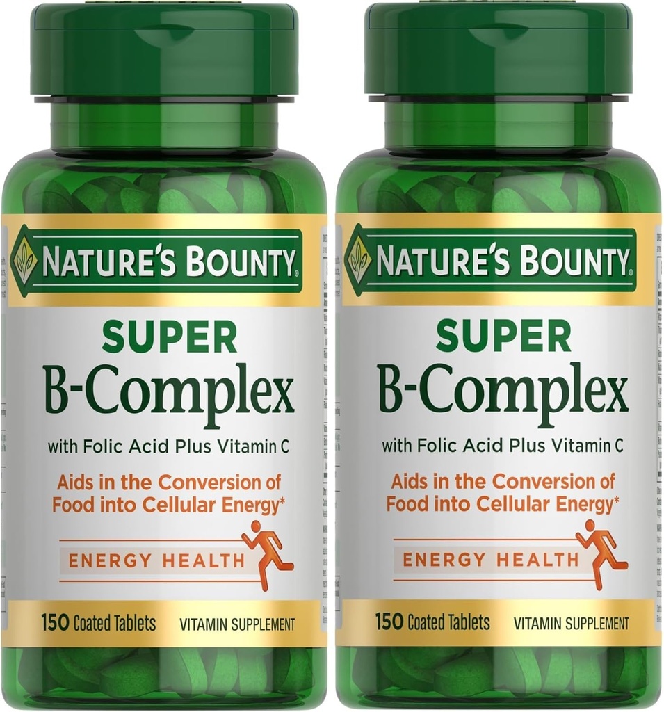Nature's Bounty Super B Complex C-vitamiinilla ja Foolihapolla, Immuuni- ja energiatuella, 150 tablettia - 2 tabletin pakkaus