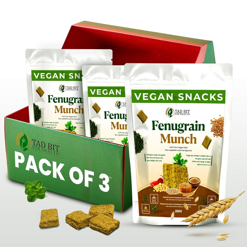 Tad Bit's Fenugrain Munch ... Premium Intialainen käsintehty suolainen vegaaninen snacks Crackers ... Kasvipohjainen vegaaninen terve välipala aikuisille ja lapsille...