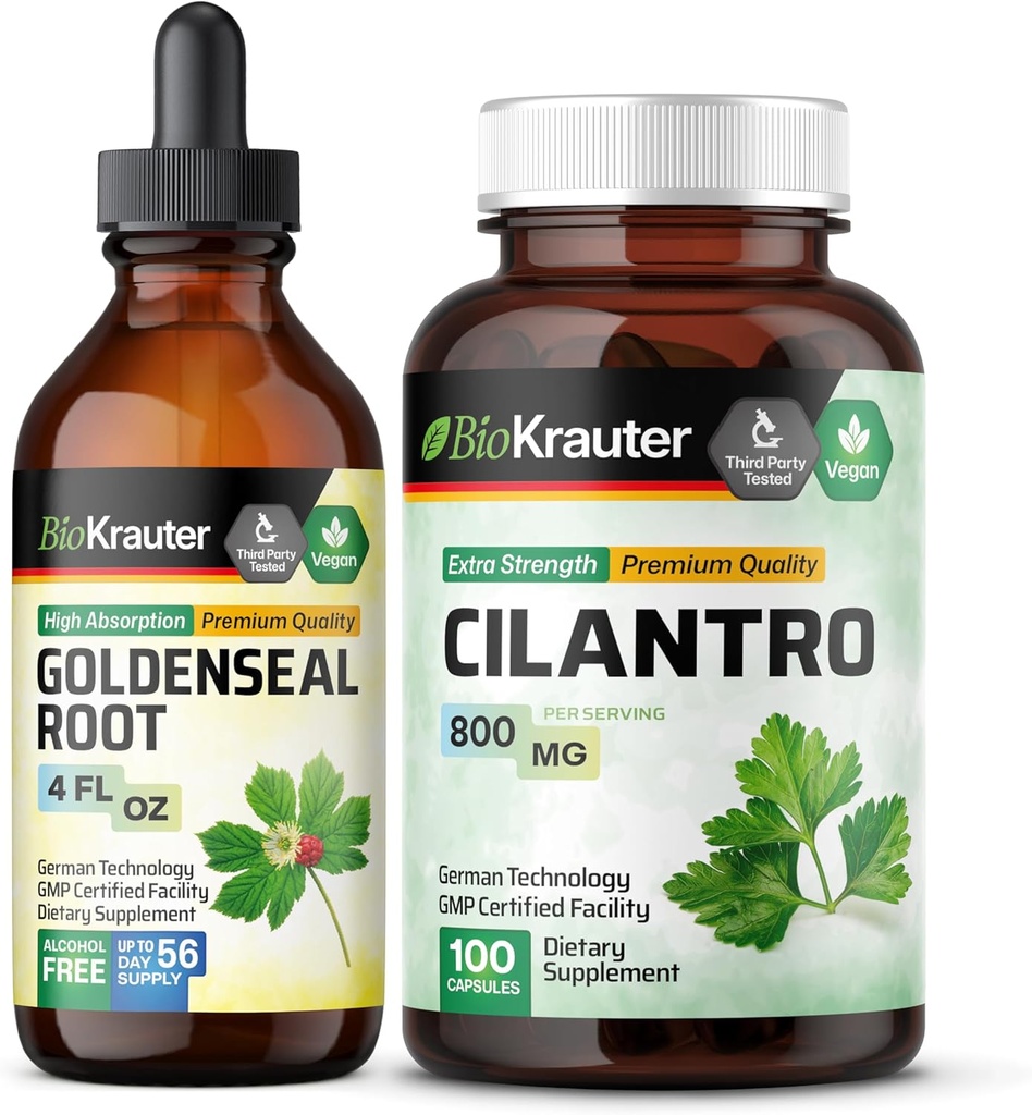BIO KRAUTER Goldenseal Tincture 4 Fl. Oz. & Cilantro 100 kapselia