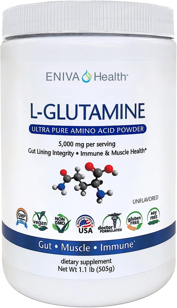 Eniva Health L-glutamiini Puhdasta jauhetta, makuaistittomia (101 tarjoilua) Vegaania, gluteeniton, sokeriton, ei-GMO: n ...
