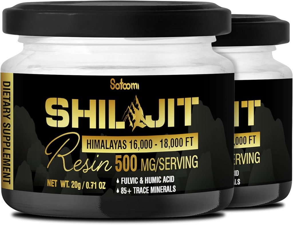 Shilajit Pure Himalayan Organic with Fulvic Acid, Hummerihappo, ja 85+ Trace Minerals - Tuki energiantuotantoon, Immunojärjestelmä & Kognitiivinen terveys - 2Packs 20g for 80 Servings