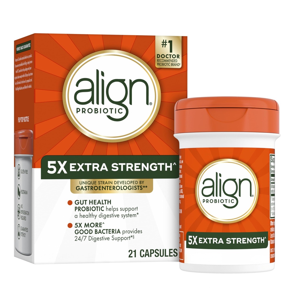 Align Probiootti Extra Strength, Probiootit naisille ja miehille, #1 Tohtori suositeltava tuotemerkki‡, 5X Lisää hyviä Bakteerit^ auttaa tukemaan terveen ruoansulatusjärjestelmän*, 21 kapselit (Pakkaus toukokuussa Vary)