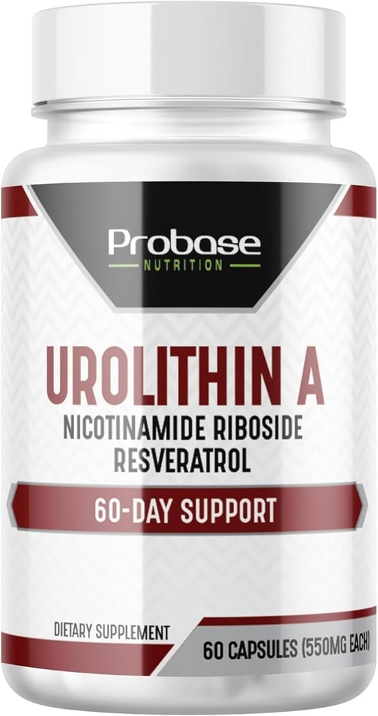Probase Nutrition Urolithin A - [60-dagars leverans] - med tillägg NR och Resveratrol - Alternativ till NMN, NAD, CoQ10, PQQ för hälsosam åldrande