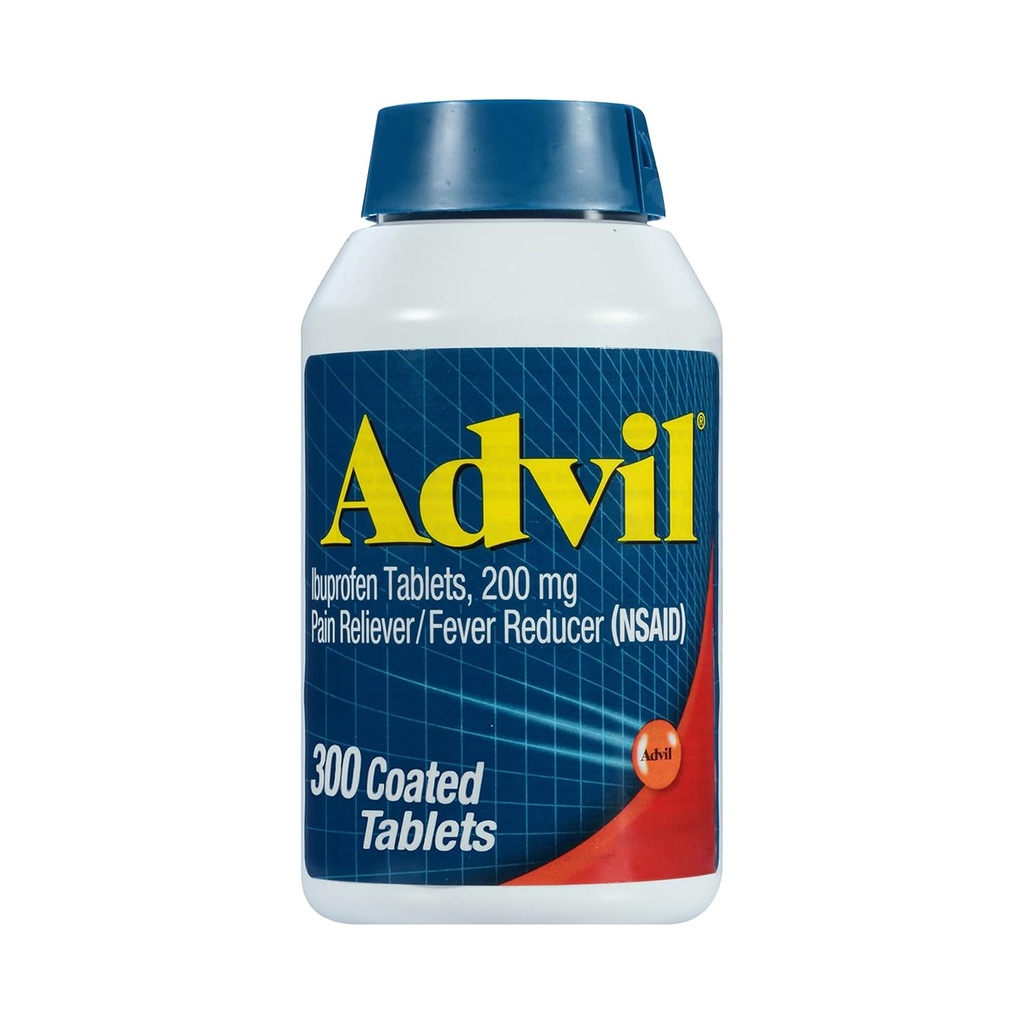Advil Pain Reliever och Fever Reducer, smärtlindringsmedicin med Ibuprofen 200mg för huvudvärk, Backache, Menstrual smärta och gemensam smärtlindring - 300 belagda tabletter