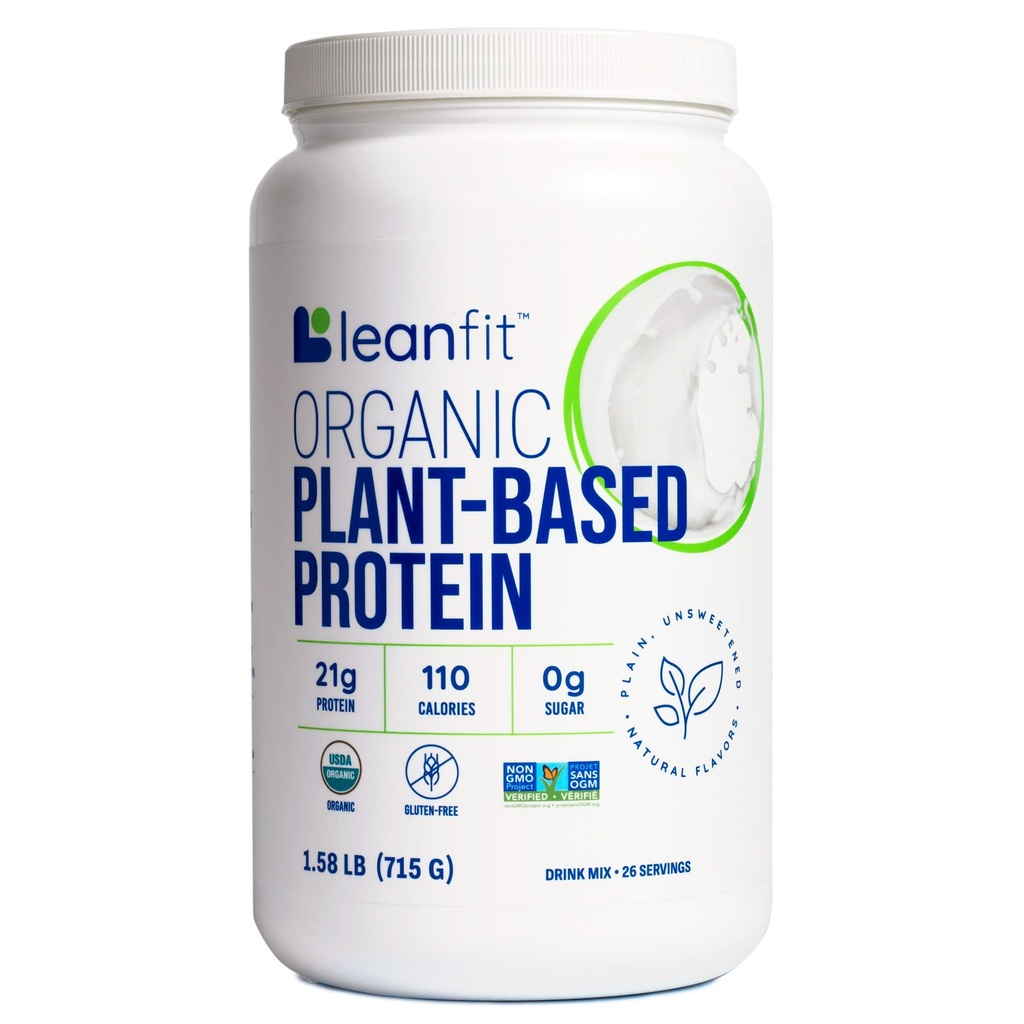 LeanFit Organic Plant-Based Protein, Mautonta, 21g Vegaaniproteiinia, 26 Tarjoilua, 1,58 punta (715 g) Tub, Low Calorie, soijaton, gluteeniton, laktoositon, sokeriton, ei GMO:ita