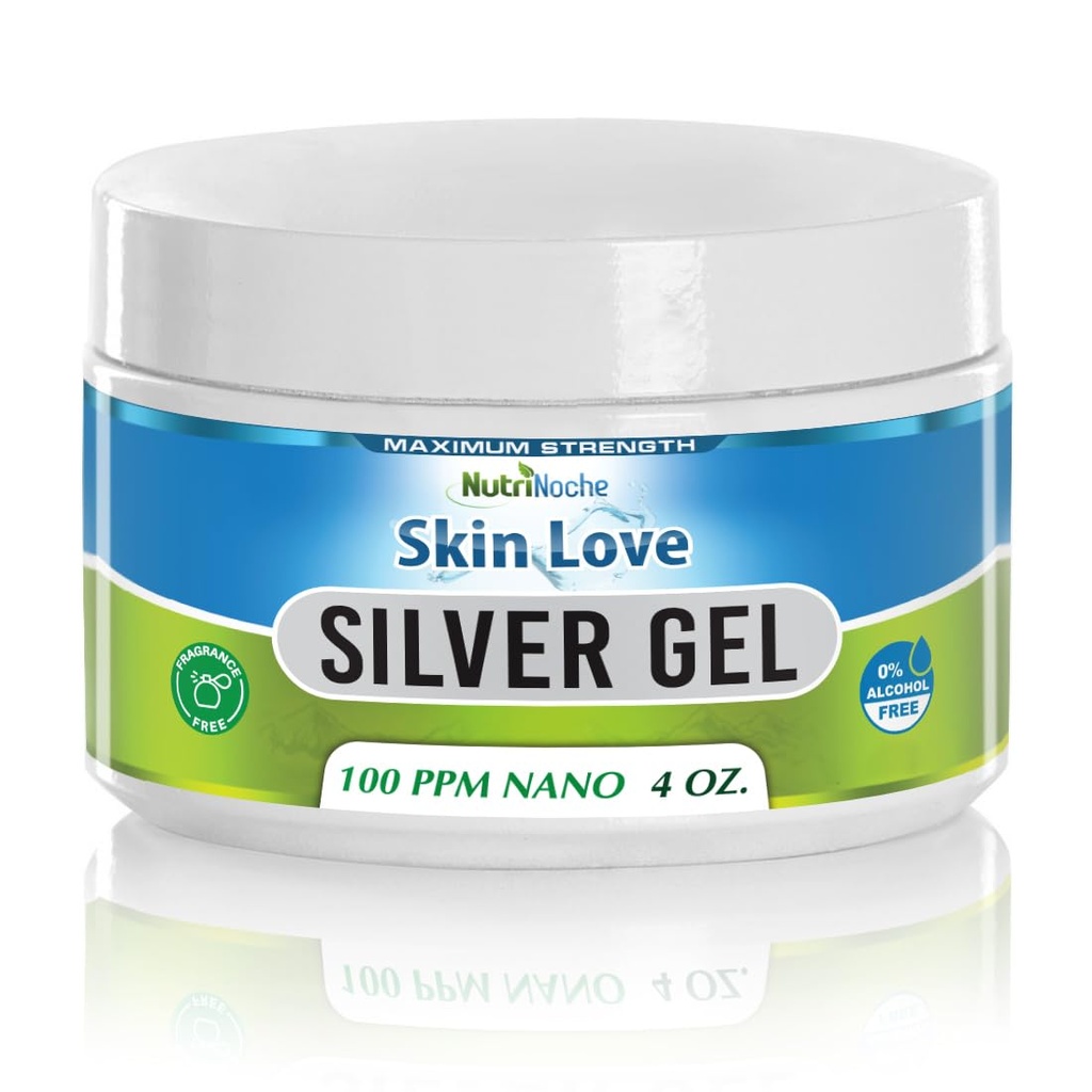 Nutrinoche Nano Silver Gel - Advanced Colloidal Silver Skin Cream - Wound Care & First Aid Gel Soothing Topical Ointment för Burns, Razor Burn och Sunburn Irritationer - Unscented 4 Oz Jar