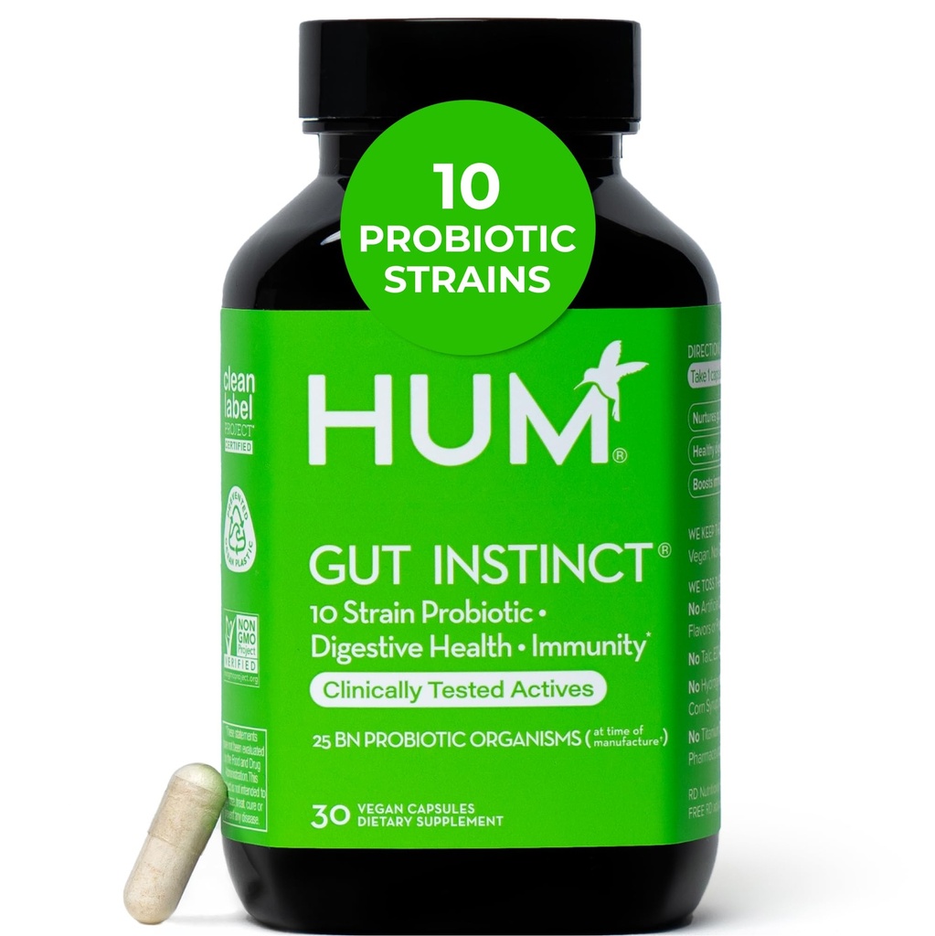 HUM Gut vaisto Daily Probiootit naisten ja miesten, Ruoansulatuskanavan, Lactobacillus, Bifidobacterium kanta immuunitukea, Probiootti täydentää terve Gut Diversity, 30 kapselia