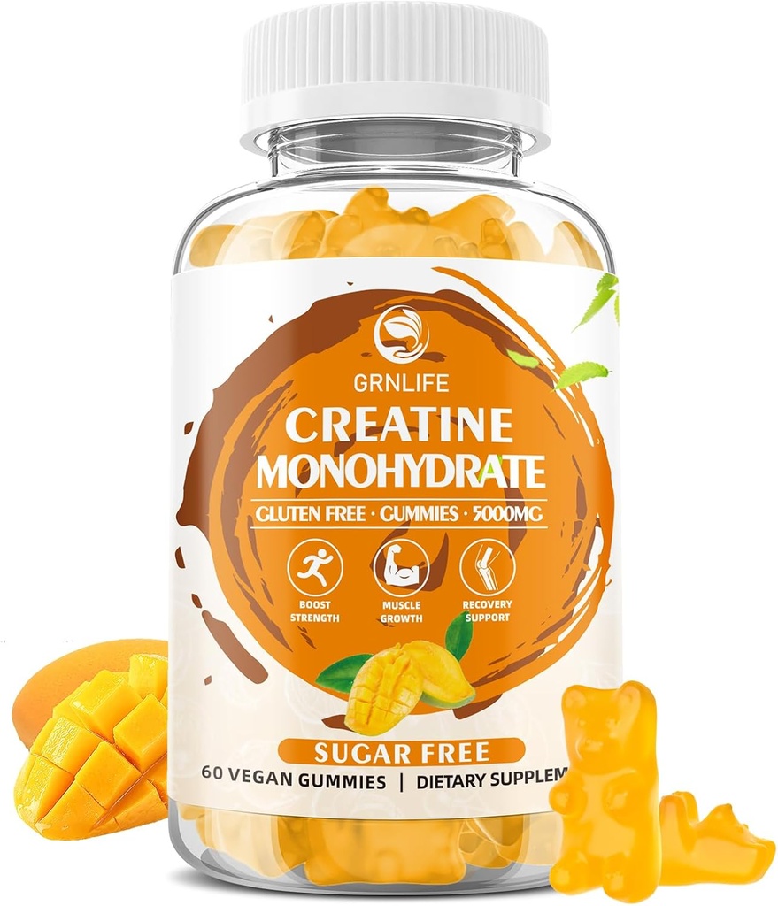 Kreatiini Monohydraatti Miehet ja naiset, purukumi Creatiini Monohydraatti lihasten vahvuus, lihasrakentaja, energia Boost, sokeriton, vegaaninen, mango maku 60