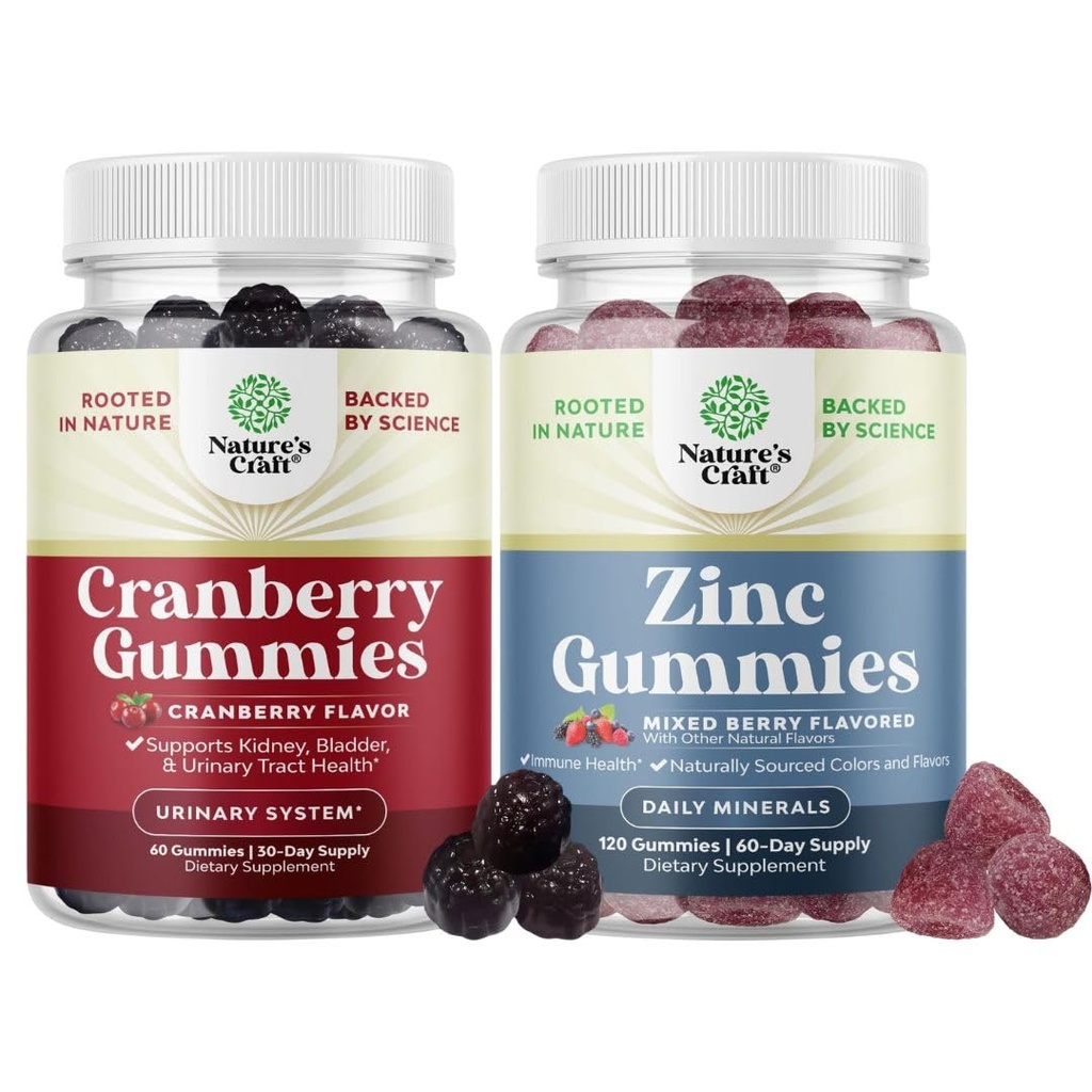 Bundle luonnon karpalo Gummies naisille ja miehille ja extra vahvuus Sinkki aikuisille - Extra vahvuus Herkullinen antioksidantti Cranberry Chews - pureskeltava Sinkki Citrate 50mg Immuniteetti
