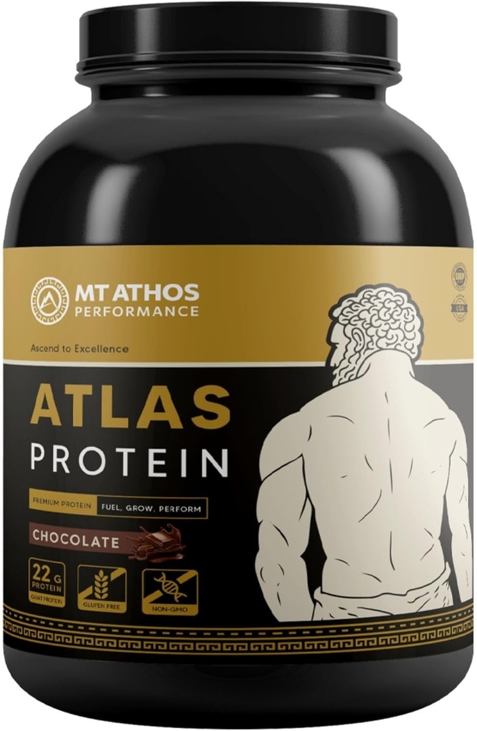 Atlas Chocolate Protein Powder Heraa Kaseiiniproteiinin kanssa ... 22 g proteiinia per tarjoilu...