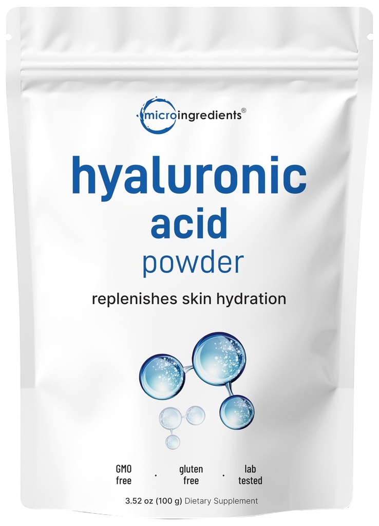 Micro Ingredients Hyaluronic Acid Serum Powder, 100 grammaa ... Alhainen molekyylipaino, kosmetiikka Grade ... Ihon nesteytys ja kosteus Tukilisät Vegaani, vesiliukoinen (2 tunnin kuluessa)