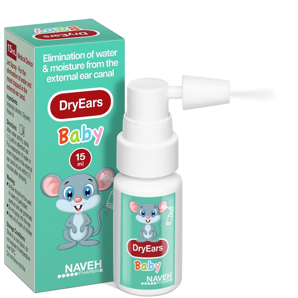 NAVEH PHARMA® Dry Ears Baby | Swimmers Ear Drops Spray | Ear Drying Drops för små simmare | Ta bort vatten fångat i öron på sekunder | Förhindra smärta, infektion, värk och hörselnedsättning (0,5 Fl Oz)