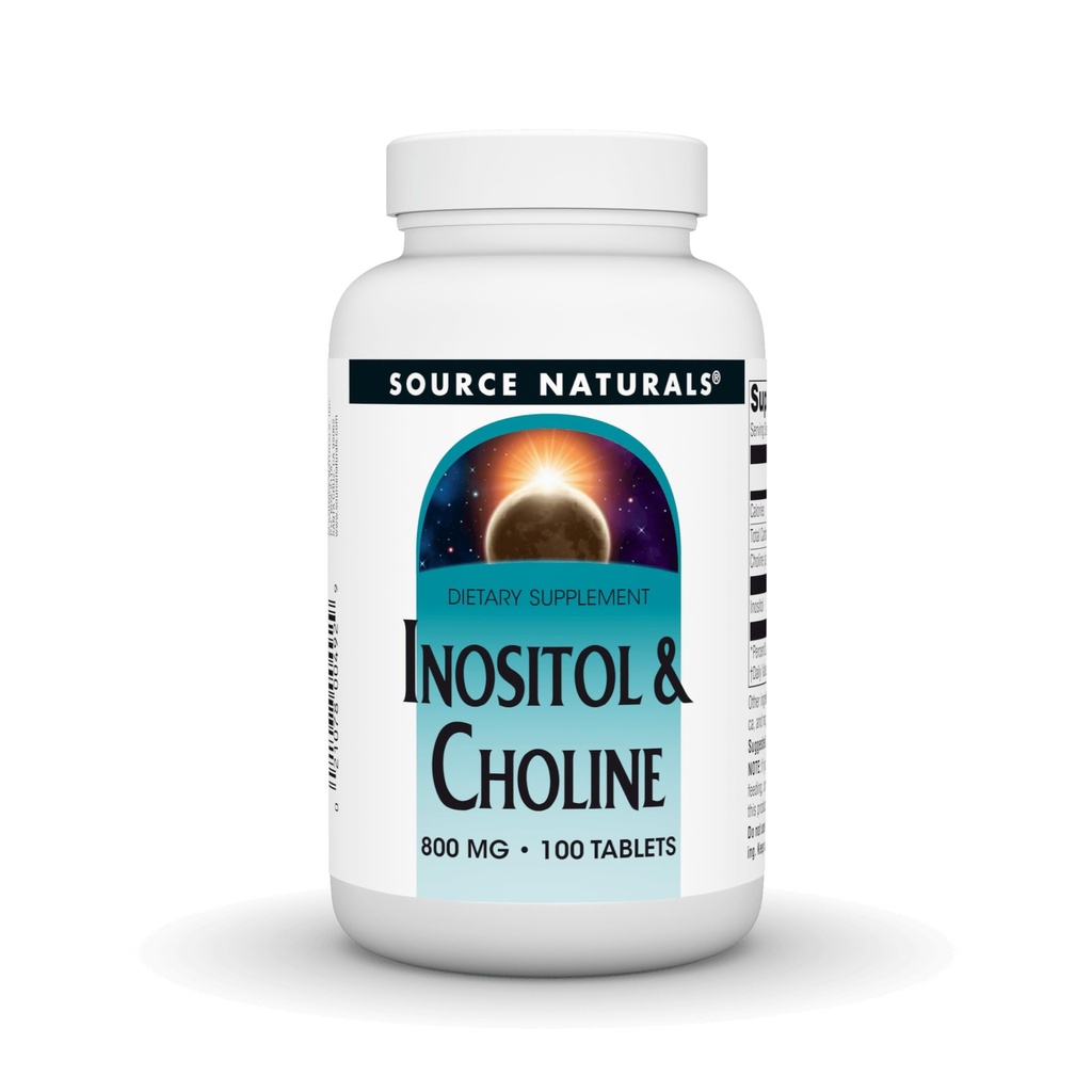 Source Naturals Inositol & Koliini 800 mg tukee terve Hermotoiminto - 100 tablettia