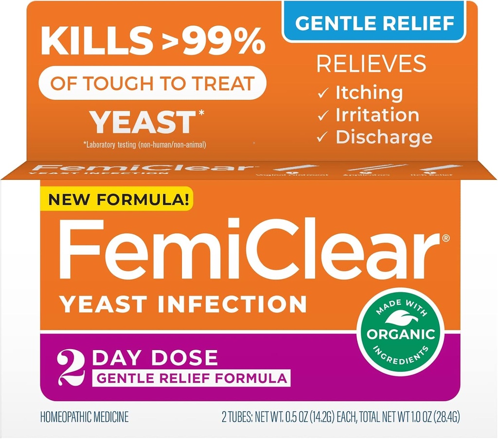 FemiClear Gentle Relief Formula 2 päivä Infektion hoito, Hellävarainen Formula More Sensitive Individuals, All-Natural Ingredients Voitelu + Ulkoinen kutina Relief Voitelu, Naisen hoito tuotteet